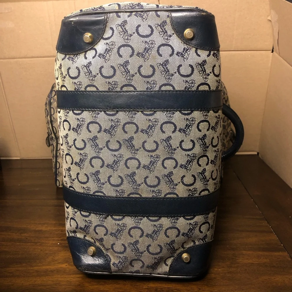 CELINE Navy Blue and Grey Monogram Boston Carry On Overnight Travel Bag 30cm